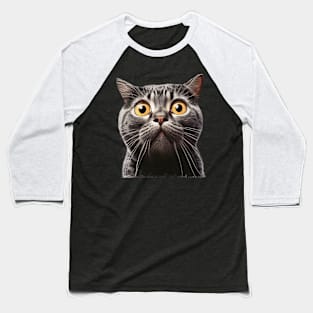 Funny Scared Cat Face, Cat Lover, Scaredy Cat Baseball T-Shirt